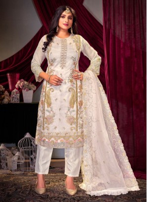 Picturesque Organza Cream Moti Salwar Kameez