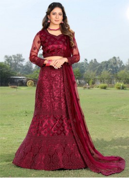 Picturesque Thread Wine Net Designer Lehenga Choli