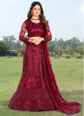 Picturesque Thread Wine Net Designer Lehenga Choli