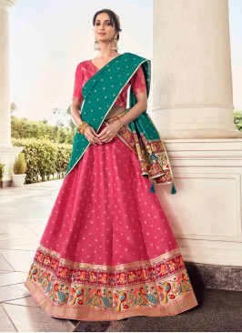 Pink Abstract Print Reception Trendy Lehenga Choli