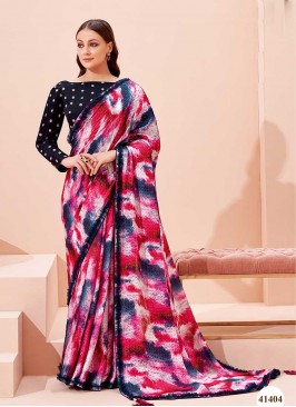 Pink And Blue Color Resham Embroidery Saree