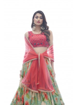 Pink And Green Color Silk Lehenga Choli