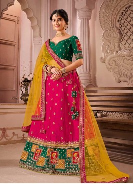 Pink And Green Color Wedding Wear Lehenga