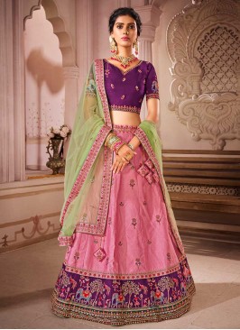 Pink And Purple Heavy Work Lehenga