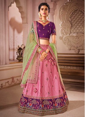 Pink And Purple Heavy Work Lehenga