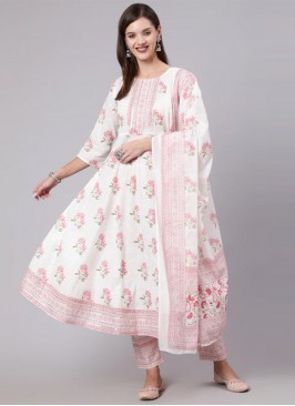 Pink and White Cotton Anarkali Salwar Suit