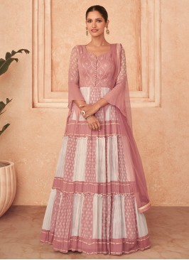 Pink and White Embroidered Wedding Readymade Gown