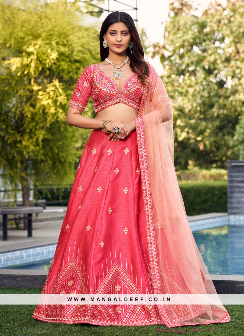 Pink Art Silk Sangeet Readymade Lehenga Choli