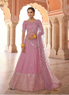 Pink Art Silk Zari Work Lehenga