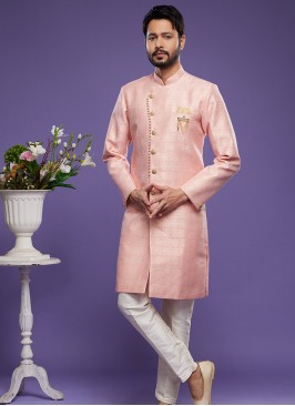 Pink Banarasi Jacquard Indo Western Ensemble