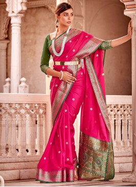 Pink Banarasi Silk Contemporary Saree