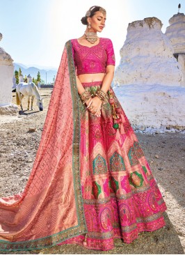 Pink Banarasi Silk Embroidered Trendy Lehenga Choli