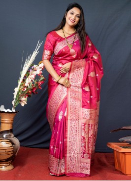 Pink Banarasi Silk Weaving Classic Saree