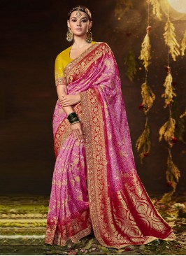 Pink Bandhej Trendy Saree