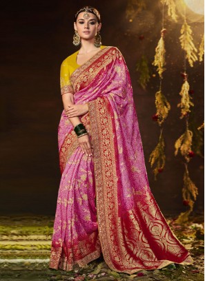 Pink Bandhej Trendy Saree