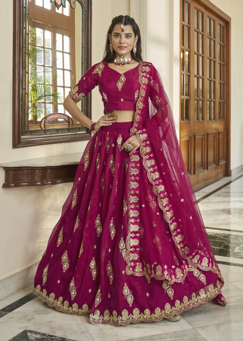 Pink Beautiful Zari And Embroidery Party Wear Lehenga Choli