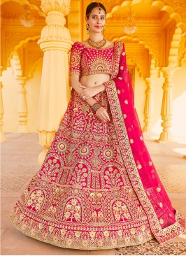 Pink Bridal Velvet A Line Lehenga Choli