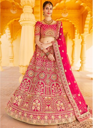 Pink Bridal Velvet A Line Lehenga Choli