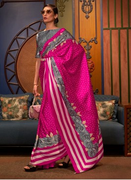 Pink Casual Faux Crepe Trendy Saree