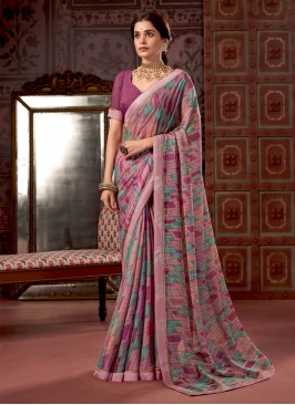 Pink Ceremonial Contemporary Style Saree