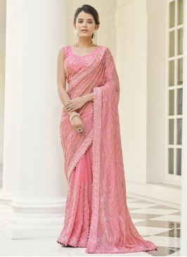 Pink Ceremonial Faux Georgette Designer Saree