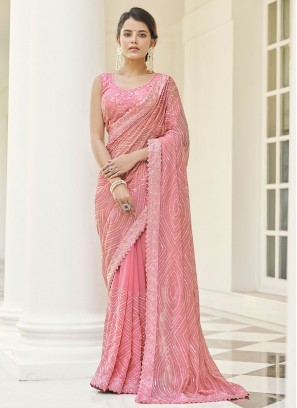 Pink Ceremonial Faux Georgette Designer Saree