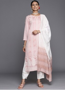 Pink Chanderi Cotton Sangeet Straight Salwar Suit