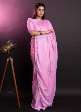 Pink Chiffon Print Saree