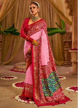 Pink Chikankari Work Trendy Saree