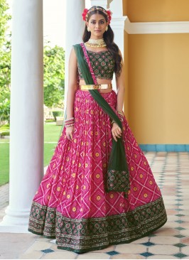 Pink Chinon Digital Print Readymade Lehenga Choli