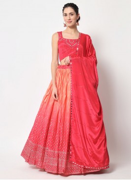 Pink Chinon Embroidered A Line Lehenga Choli