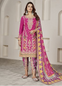 Pink Chinon Wedding Designer Salwar Suit
