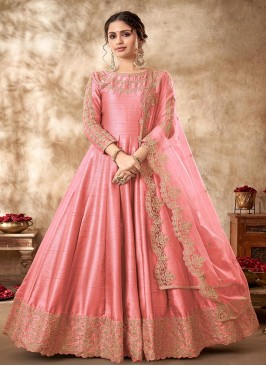 Pink color Art silk Desinger Anakali Suit