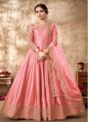 Pink color Art silk Desinger Anakali Suit