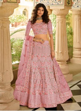 Pink Color Art Silk Embroidered Lehenga Choli