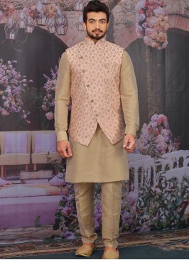 Pink Color Art Silk Kurta For Mens