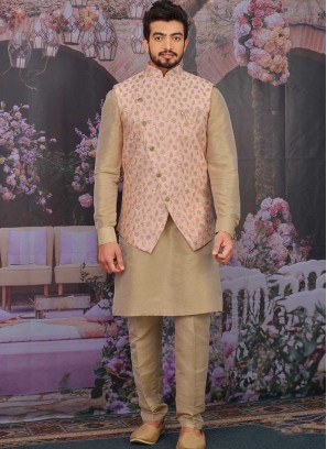 Pink Color Art Silk Kurta For Mens