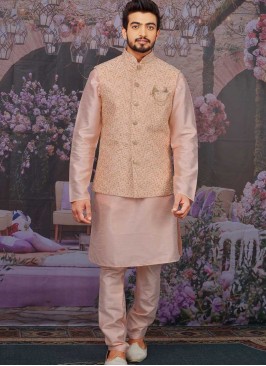 Pink Color Art Silk Kurta Jacket