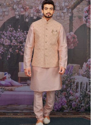 Pink Color Art Silk Kurta Jacket