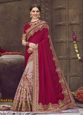 Pink Color Art Silk Wedding Wear Saree