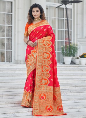 Pink Color Banarasi Silk Traditional Saree