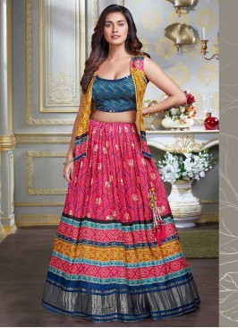 Pink Color Bandhej Print Lehenga With Jacket