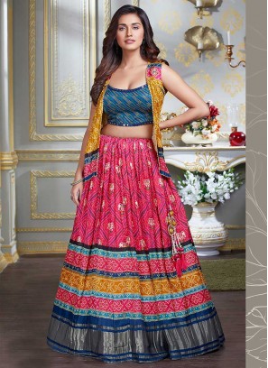 Pink Color Bandhej Print Lehenga With Jacket