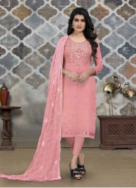 Pink Color Chanderi Dress Material