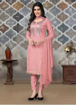 Pink Color Chanderi Dress Material