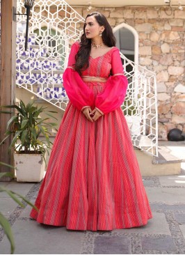 Pink Color Chanderi Festive Wear Lehenga