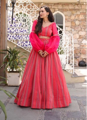 Pink Color Chanderi Festive Wear Lehenga