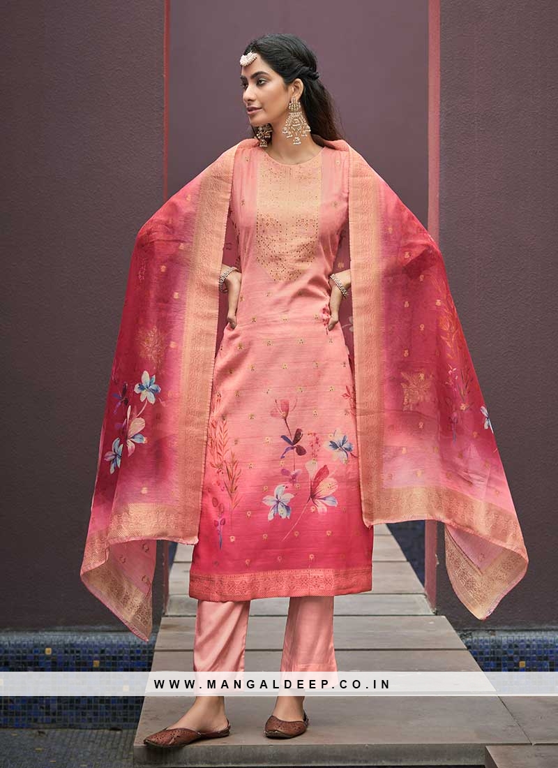 Pink Color Chanderi Jacquard Suit