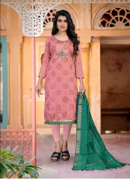 Pink Color Chanderi Unstitched Dress