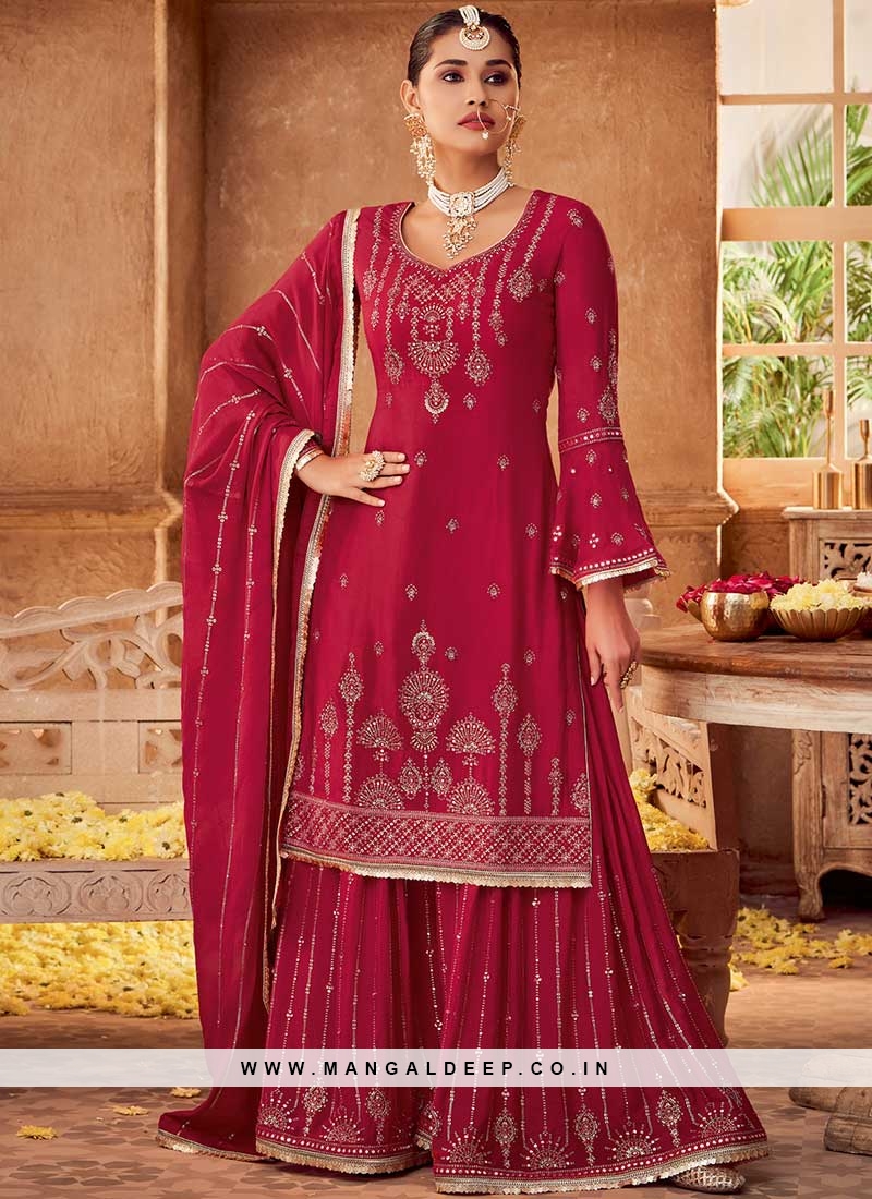 Pink Color Chanderi Dress Material